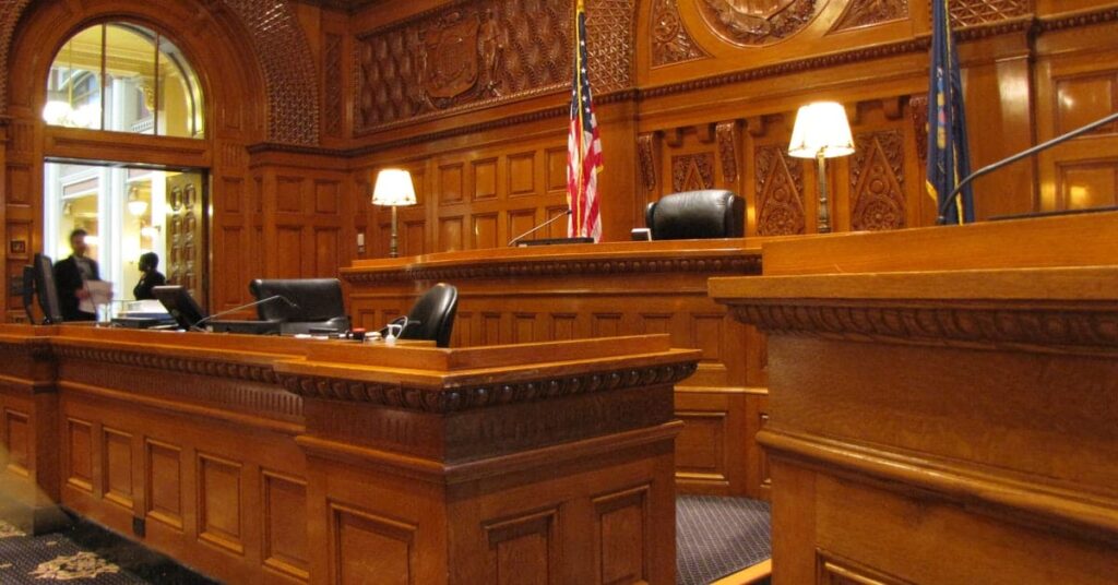 court room in child support case in texas